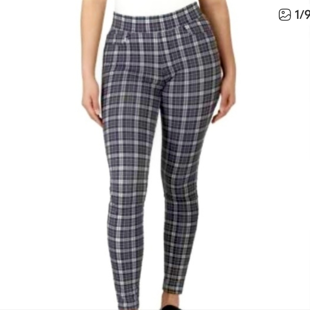 Seven Stretch Plaid Skinny Pull On Ponte High Waist Legging Size XL